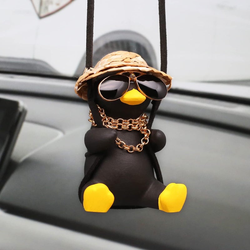 Kiofs Swinging Duck Car Hanging Ornament, Cool Car Hanging Accessories for Rear View Mirror, Cute Car Pendant Swinging Sunglasses Duck Hanging Swing - Image 1