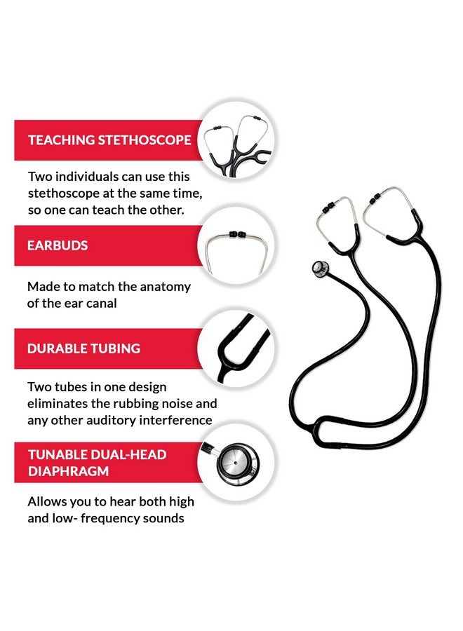 إيفر ريدي فيرست آيد سماعة طبية تعليمية فاخرة ثنائية الرأس من Ever Ready First Aid للتدريب الطبي وطلاب التمريض والمعلمين - لون أسود  - Image 2