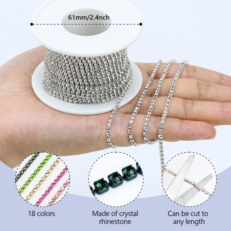 Dowarm 10 Yards 2MM Crystal Rhinestone Close Chain Trim for Sewing Crocs Shoes Clothes Cups, SS6 Claw Rhinestone Chain for Craft Jewelry Wedding Bouquet DIY Decoration, Silver - Image 3