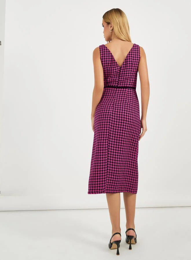 Styli Houndstooth Belted Dress