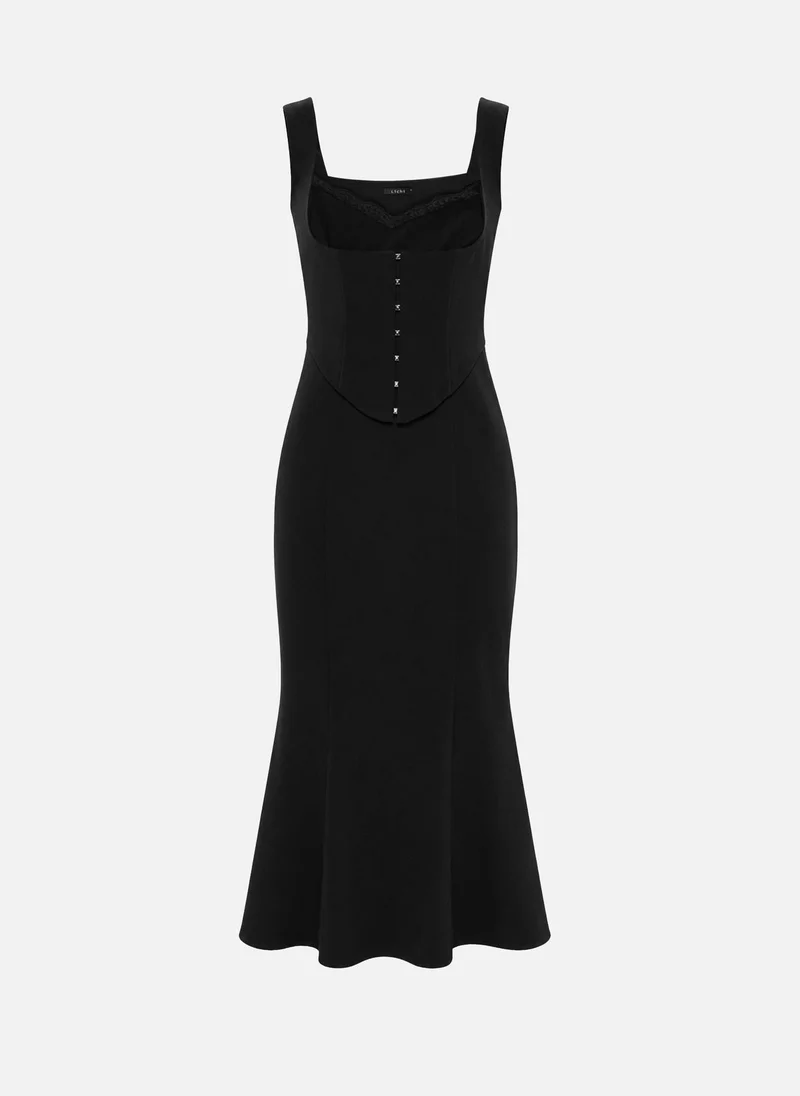 Lichi  Midi dress with wide straps and a corset-style insert at the waist for Women | Best Price UAE