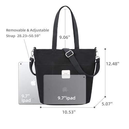 Iswee Canvas Tote Bag with Zipper Multi Pockets Tote Purse for Women Fashion Crossbody Tote Shoulder Bag Handbag Everyday Bag(Blue) - Image 4
