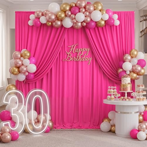 NSSONBEN 10ft x 10ft Wrinkle Free Hot Pink Backdrop Curtains for Parties, Polyester Photo Backdrop Drapes 2 Panels 5x10ft for Weddings Birthday Photography Party Background Baby Shower Decor - Image 5