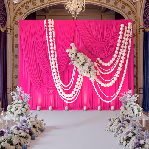 NSSONBEN 10ft x 10ft Wrinkle Free Hot Pink Backdrop Curtains for Parties, Polyester Photo Backdrop Drapes 2 Panels 5x10ft for Weddings Birthday Photography Party Background Baby Shower Decor - Image 3