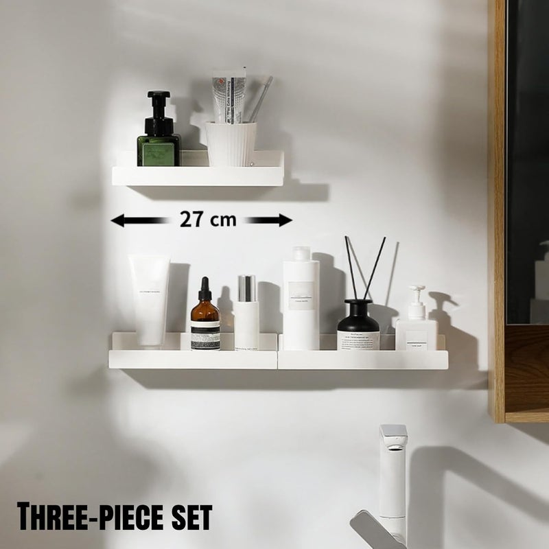 JDLYEVER 3-Piece Wall Mounted Bathroom Shelf Set, No-Drill Minimalist Storage Organizer for Toiletries, Wash Basin, Flexible Combination Shower Caddy & Vanity Rack for Bathroom, Kitchen, 27x8.5x5cm - Image 3
