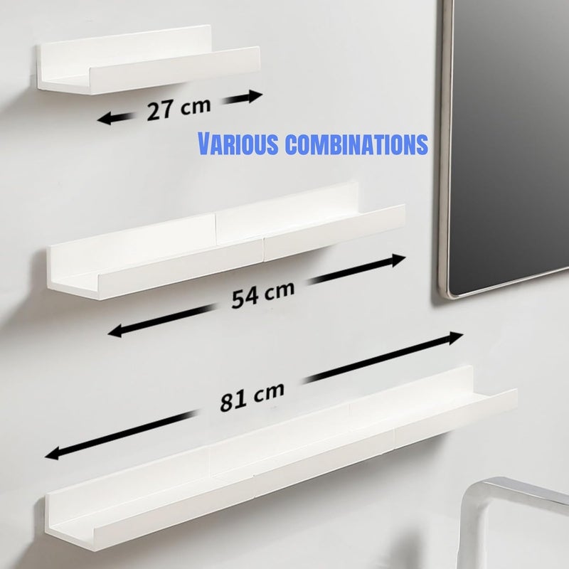 JDLYEVER 3-Piece Wall Mounted Bathroom Shelf Set, No-Drill Minimalist Storage Organizer for Toiletries, Wash Basin, Flexible Combination Shower Caddy & Vanity Rack for Bathroom, Kitchen, 27x8.5x5cm - Image 2