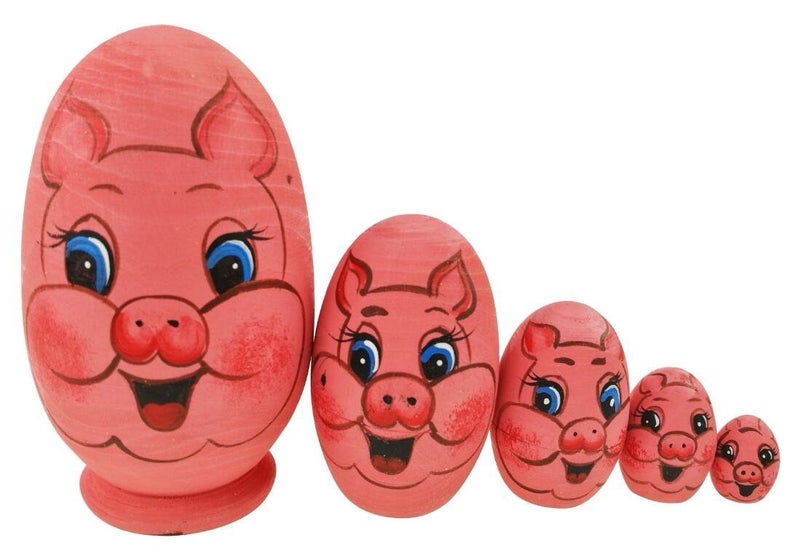 Set of 5 Cute Egg Shape Animal Theme Pink Pig Stacking Toy