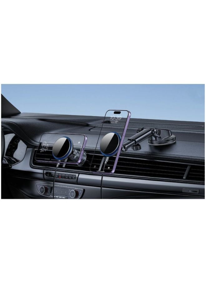 IQ TOUCH IQ TOUCH 15W MagSafe Wireless Charging Mount – MAGSNAP-7 | Windshield, Dashboard & Air Vent Mount | Strong X20 N52 Magnet, Cooling Tech, USB-C Input, 360° Cordless Rotation – PC+ABS+Tempered Design  - Image 2