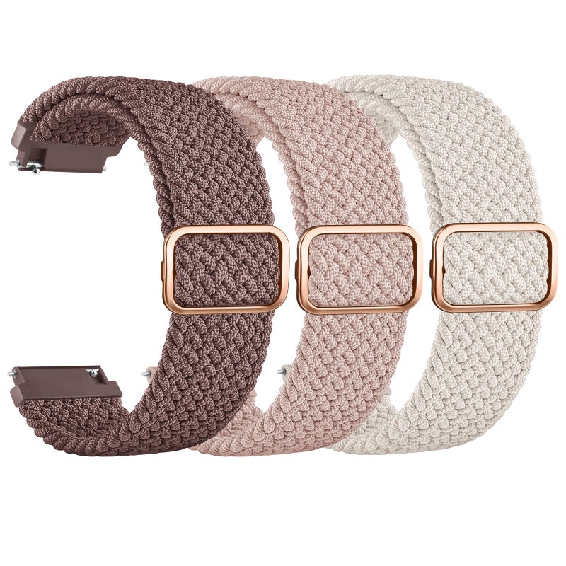 Meliya 3 Pack Braided Stretchy Bands for IDW13,IDW16,IDW19 Smartwatch Bands, 22mm Elastic Straps for Fitpolo IDW13/Woneligo W13/FITVII HM57, TOOBUR/ENOMIR/MILOUZ/Gydom/Faweio/Amzhero/Tensky IDW19 Smart Watch for Women Men (Mauve/Pink Sand/Starlight) - Image 1