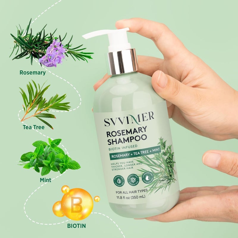 Svvimer Rosemary Hair Thickening Shampoo: Thickening and Strengthening Formula for Men & Women - Volumizing Shampoo with Tea Tree Oil Biotin Mint - For Thinning Fine Hair 11.8 Fl Oz (Pack of 2) - Image 3