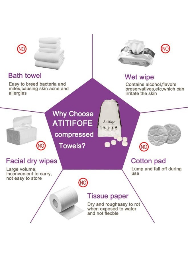 Atitifope Compressed Towels Facial Cleansing Cloths Travel Camping Washcloths (7.9in8.7in,100pieces) - Image 4