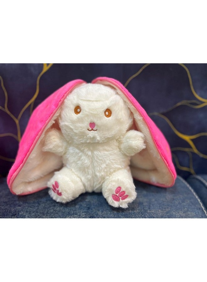 Adorable White Furry Bunny Plush, Soft and Cuddly, with Pink Ears and Strawberry Backpack, 25 cm  - Image 2