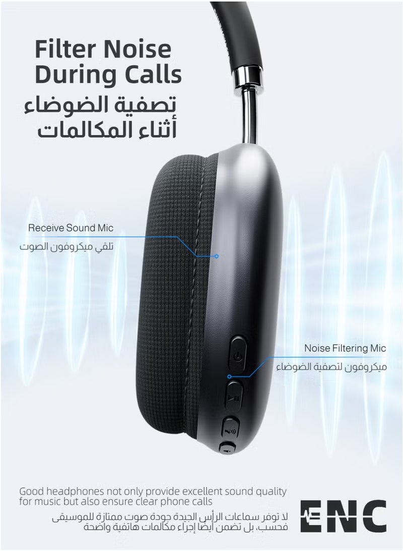 ULHYC Bluetooth 5.3 Wireless Headset Over-Ear Headphone,With 3.5mm Wired Connection,4 Mic,Call Noise Reduction,Adjustable headband, Hifi Bass,Wearing Detection Earphone With Protective Leather Case Black - Image 5