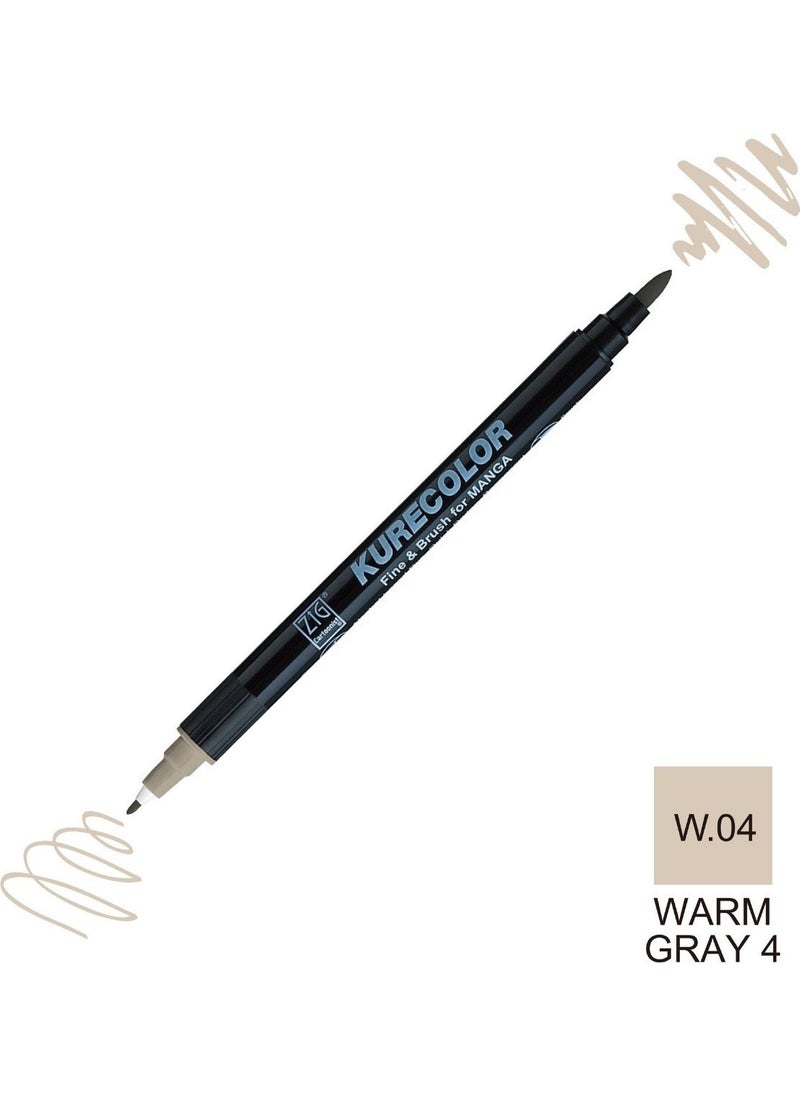 Zig Kurecolor Mangaka Fine&brush Double Sided Pen CNKC-2200 No W.04 Warm Gray 04  - Image 1