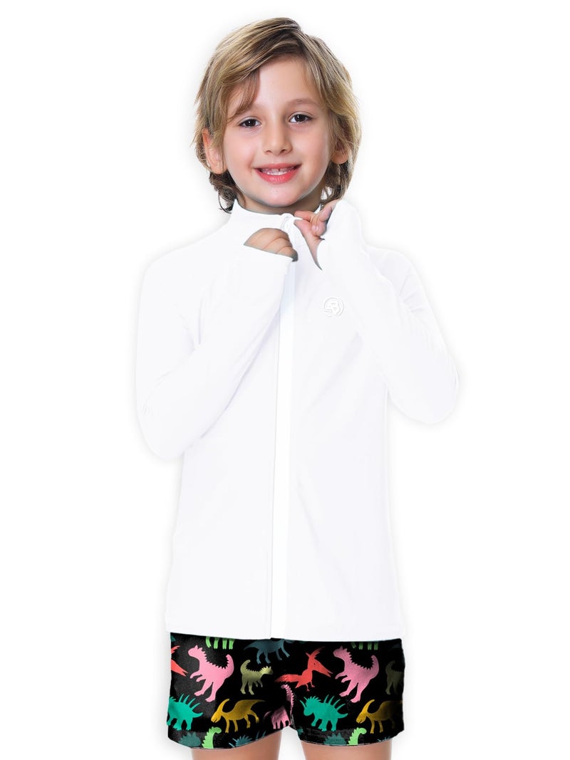 AOBUTE Rash Guard Shirt for Boys Girls Sun UPF 50+ Kids Long Sleeve Zipper Swim Shirts with Thumbholes White 11-12Y - Image 5