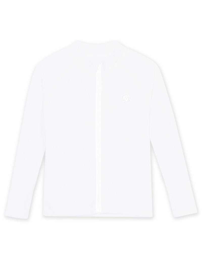 AOBUTE Rash Guard Shirt for Boys Girls Sun UPF 50+ Kids Long Sleeve Zipper Swim Shirts with Thumbholes White 11-12Y - Image 4
