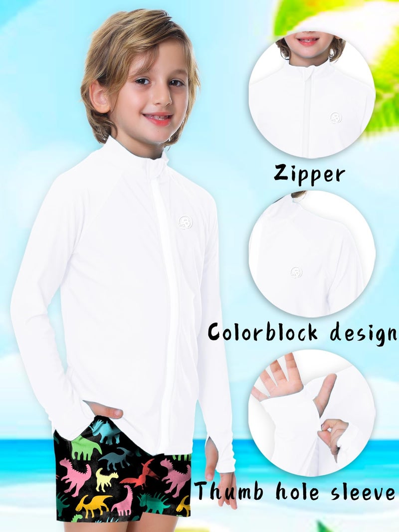 AOBUTE Rash Guard Shirt for Boys Girls Sun UPF 50+ Kids Long Sleeve Zipper Swim Shirts with Thumbholes White 11-12Y - Image 3