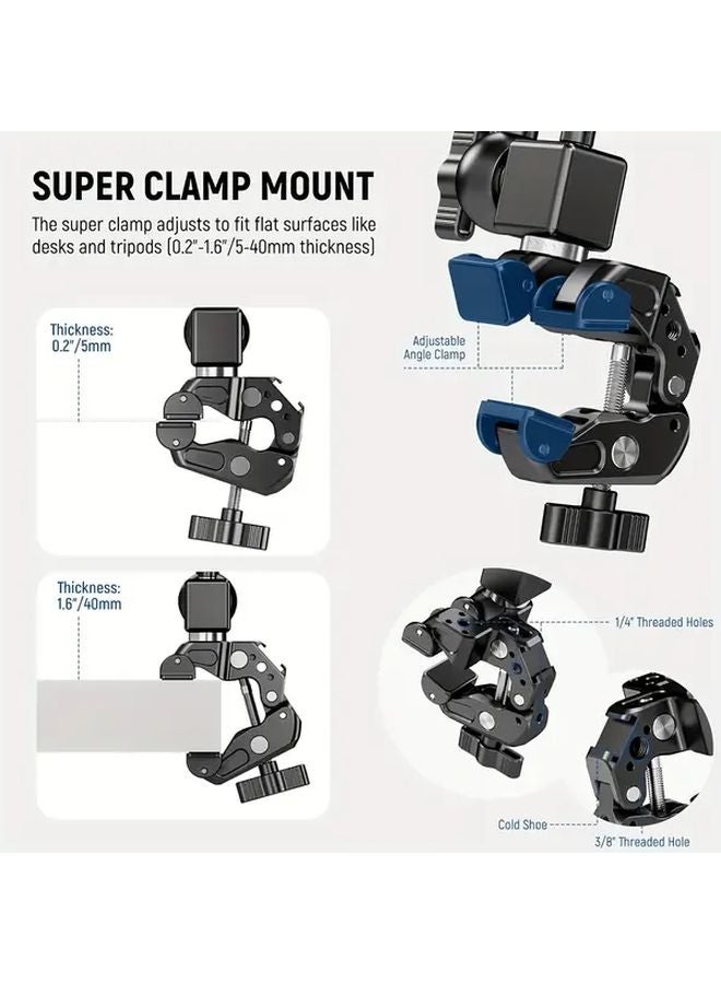 30 Inch Articulating Magic Arm Super Clamp Holder with 1 4 Inch ARRI Pin Compatible DSLR Cameras Video Lights Smartphone - Image 5