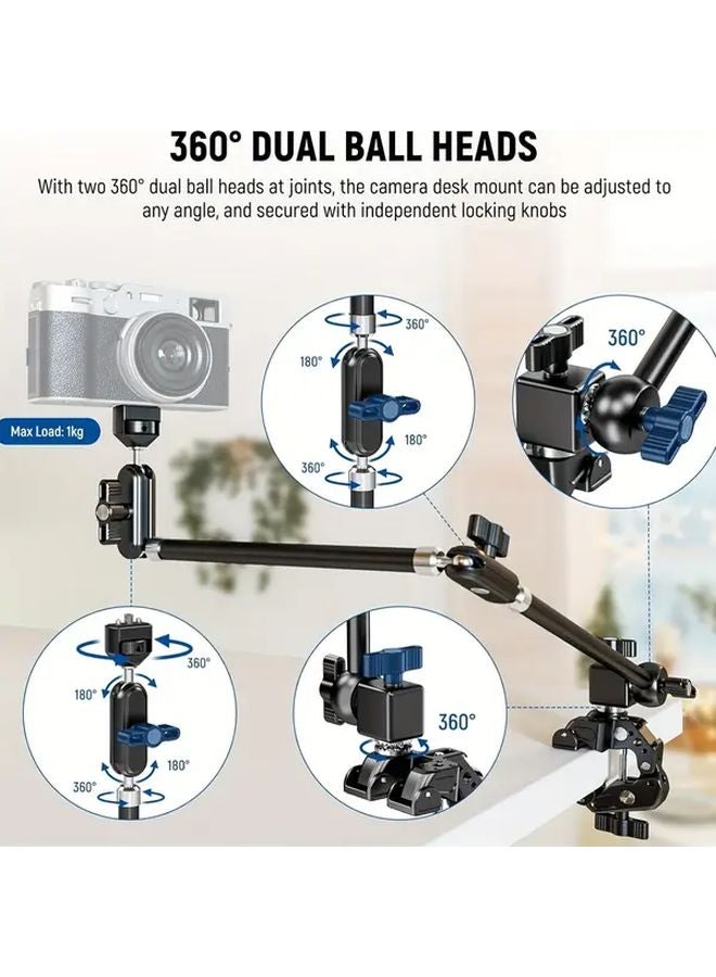 30 Inch Articulating Magic Arm Super Clamp Holder with 1 4 Inch ARRI Pin Compatible DSLR Cameras Video Lights Smartphone - Image 3