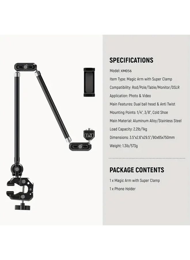 30 Inch Articulating Magic Arm Super Clamp Holder with 1 4 Inch ARRI Pin Compatible DSLR Cameras Video Lights Smartphone - Image 4