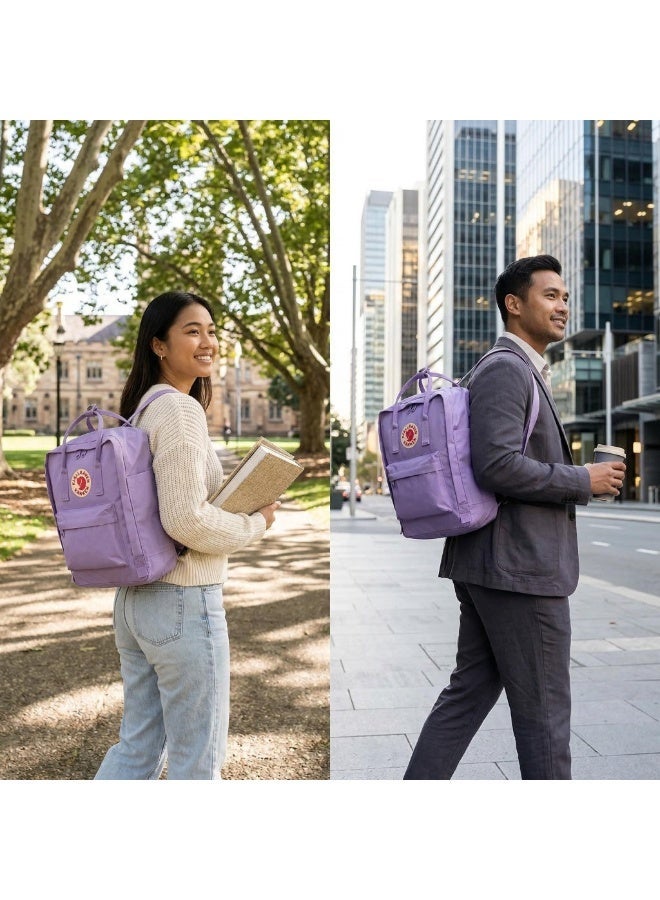 Fjallraven Classic Square Backpack for Women Men Teens, Water Resistant Lightweight Casual Daypack, Fashion School Bookbag with Front Pocket & Top Handles, Ideal for Daily Commute, Work, Travel Light Purple - Image 4