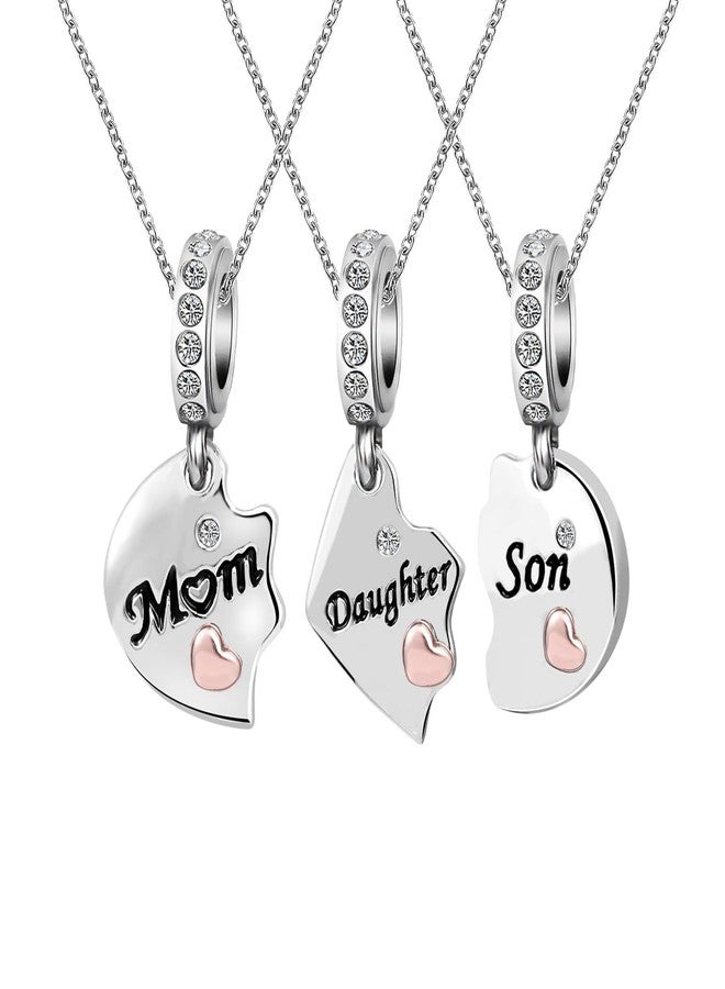 KunBead 18 inch Mother Daughter Son Love Puzzle Rose Gold Heart Charm Pendant Necklace set of 3 Mothers Day Birthday Jewelry Gifts for Mom - Image 2