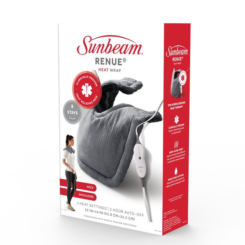 Sunbeam Heating Pad for Neck and Shoulder Pain Relief with Auto Shut Off and Moist Heating Option 22 x 14 Grey - Image 2