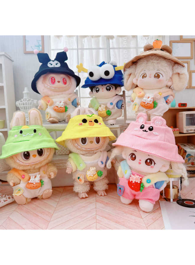 10cm Baby Clothes 15cm Cotton Doll First And Second Generation Labubu Dress Up Clothes Overalls Fisherman Hat T-Shirt-Specifications:10cm-Color:Embroidered Bucket Hat Black Devil  - Image 4