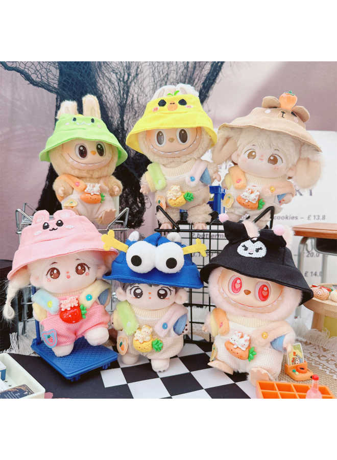 10cm Baby Clothes 15cm Cotton Doll First And Second Generation Labubu Dress Up Clothes Overalls Fisherman Hat T-Shirt-Specifications:10cm-Color:Embroidered Bucket Hat Black Devil  - Image 3