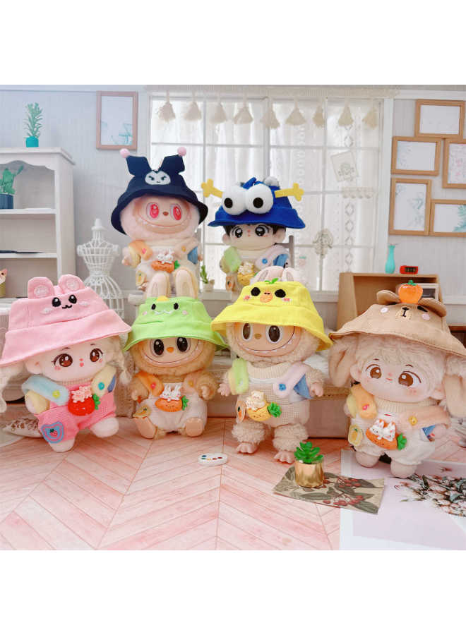10cm Baby Clothes 15cm Cotton Doll First And Second Generation Labubu Dress Up Clothes Overalls Fisherman Hat T-Shirt-Specifications:10cm-Color:Embroidered Bucket Hat Black Devil  - Image 5