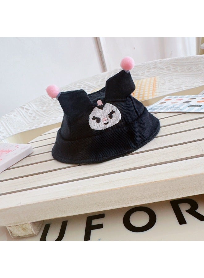 10cm Baby Clothes 15cm Cotton Doll First And Second Generation Labubu Dress Up Clothes Overalls Fisherman Hat T-Shirt-Specifications:10cm-Color:Embroidered Bucket Hat Black Devil  - Image 1