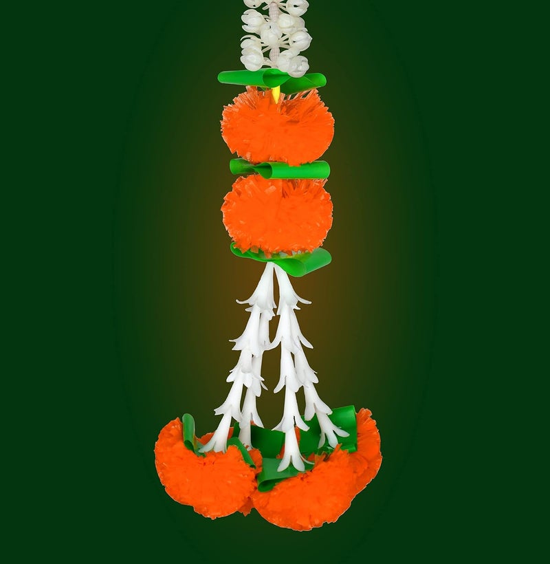 iHandikart iHandikart Jasmine Artificial Garland with Marigold Flowers Tuberose Diwali Decoration for Home Decor White Garland for Decoration Color Orange Pack of 10 3330210  - Image 5