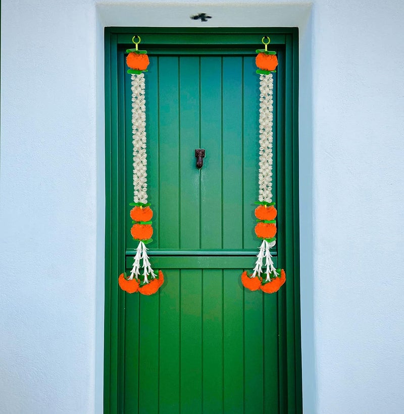 iHandikart iHandikart Jasmine Artificial Garland with Marigold Flowers Tuberose Diwali Decoration for Home Decor White Garland for Decoration Color Orange Pack of 10 3330210  - Image 3