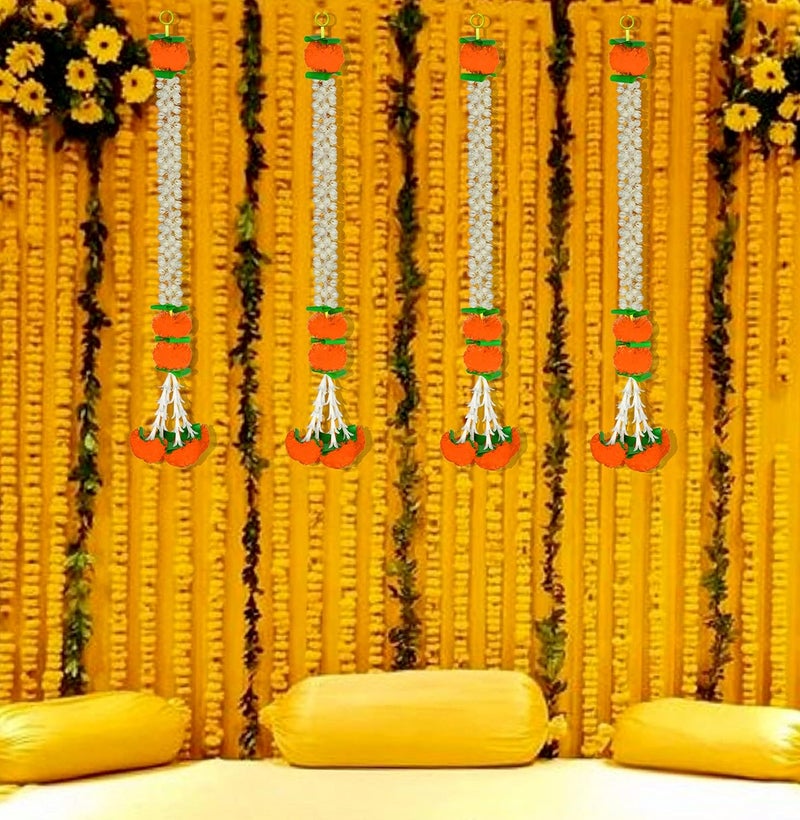 iHandikart iHandikart Jasmine Artificial Garland with Marigold Flowers Tuberose Diwali Decoration for Home Decor White Garland for Decoration Color Orange Pack of 10 3330210  - Image 2