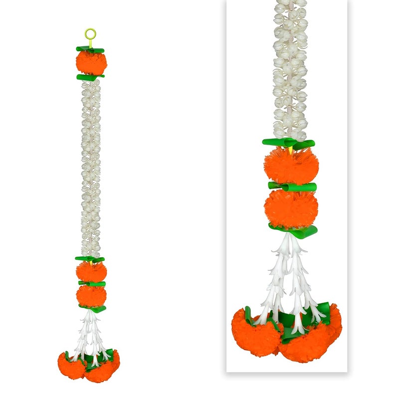 iHandikart iHandikart Jasmine Artificial Garland with Marigold Flowers Tuberose Diwali Decoration for Home Decor White Garland for Decoration Color Orange Pack of 10 3330210  - Image 4