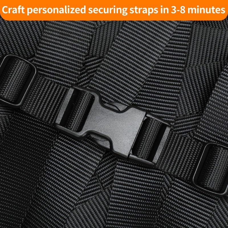 BEYOURD Buckles and Straps Set 1": 6 Yards of Thick Nylon Webbing, 6-Pack Heavy Duty Adjustable Quick Side Release Plastic Buckles, 12 Tri-Glide Slide Clips, Black (1-Inch Combo Set) - Image 2