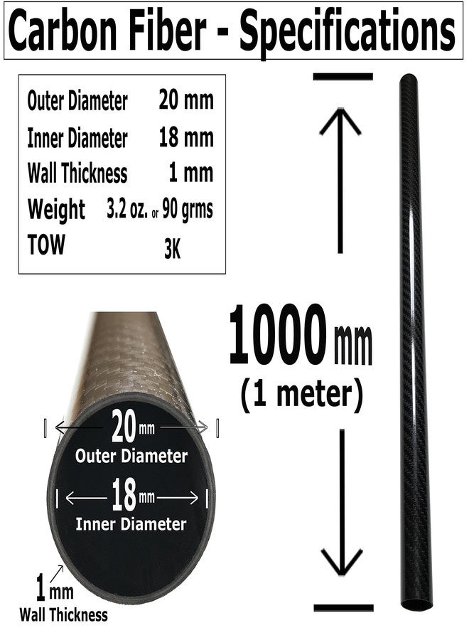 KARBXON - CARBON FIBER TUBE - Black - 20mm X 18mm X 1000mm - Hollow carbon fiber rods - Glossy carbon tubes - Pure carbon fibre tubes - Lightweight High Strength Carbon Fiber Shaft - Image 2
