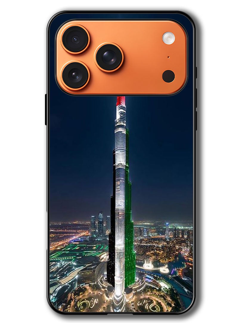 Theodor Case Compatible with Apple iPhone 17 Pro 6.3 Inch Protection Shockproof Bumper Cover Burj Khalifa UAE Flag - Image 1