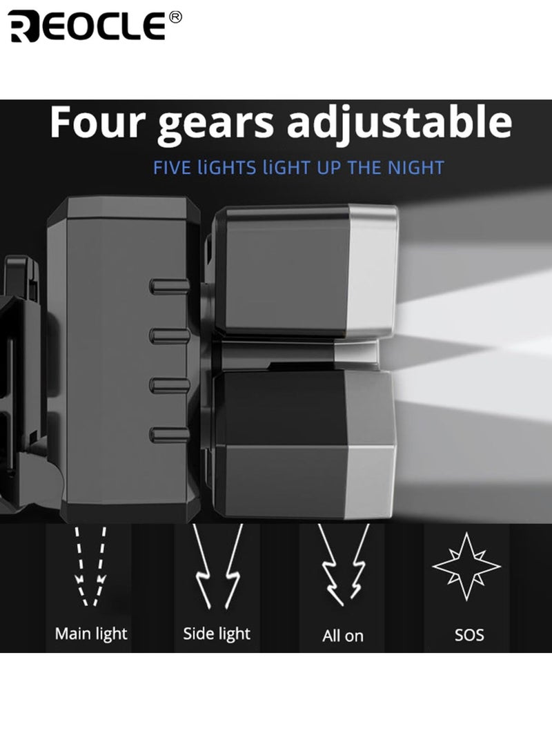 REOCLE 3-Level Adjustable Headlamp Portable Mining Light with USB Cable Rechargeable Tactical Flashlight Long Battery Working Light Head Light for Travel Camping Fishing Hunting - Image 2