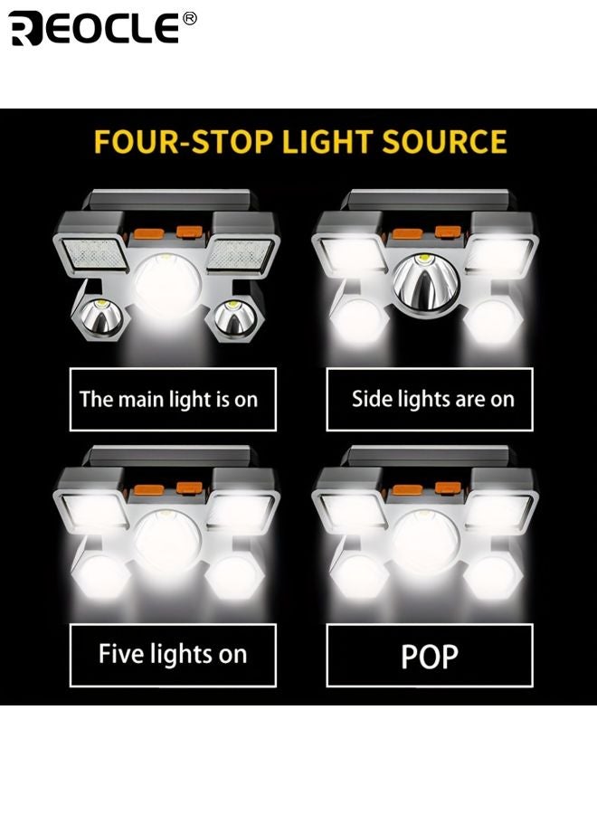 REOCLE 3-Level Adjustable Headlamp Portable Mining Light with USB Cable Rechargeable Tactical Flashlight Long Battery Working Light Head Light for Travel Camping Fishing Hunting - Image 3