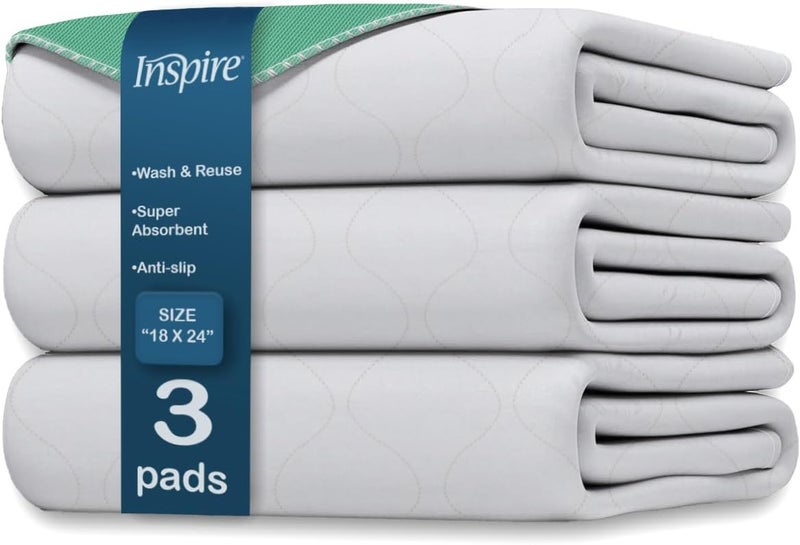 Inspire Inspire Washable Bed or Chair Pads | 3 Pack Waterproof Mattress Chucks Pad | Reusable Chux | for Adults Babies and Pets 