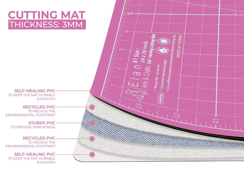 Elan Cutting Mat A3 Pink & Purple, Self Healing Cutting Mat 12x18 Inch, 5-Ply Craft Board Pink, Hobby Board for Crafts 12x18 Inch - Image 3