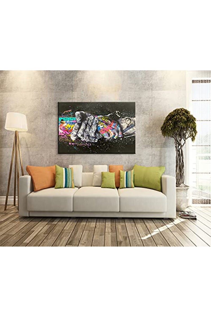 Mistyefly Graffiti Poster Handshake Colorful Wall Art Art Classic Street Graffiti Canvas Wall Art Graffiti Art Canvas Wall Art Pop Graffiti Art for Living Room Bedroom Decor Ready to Hang (24''Hx36''W) - Image 5