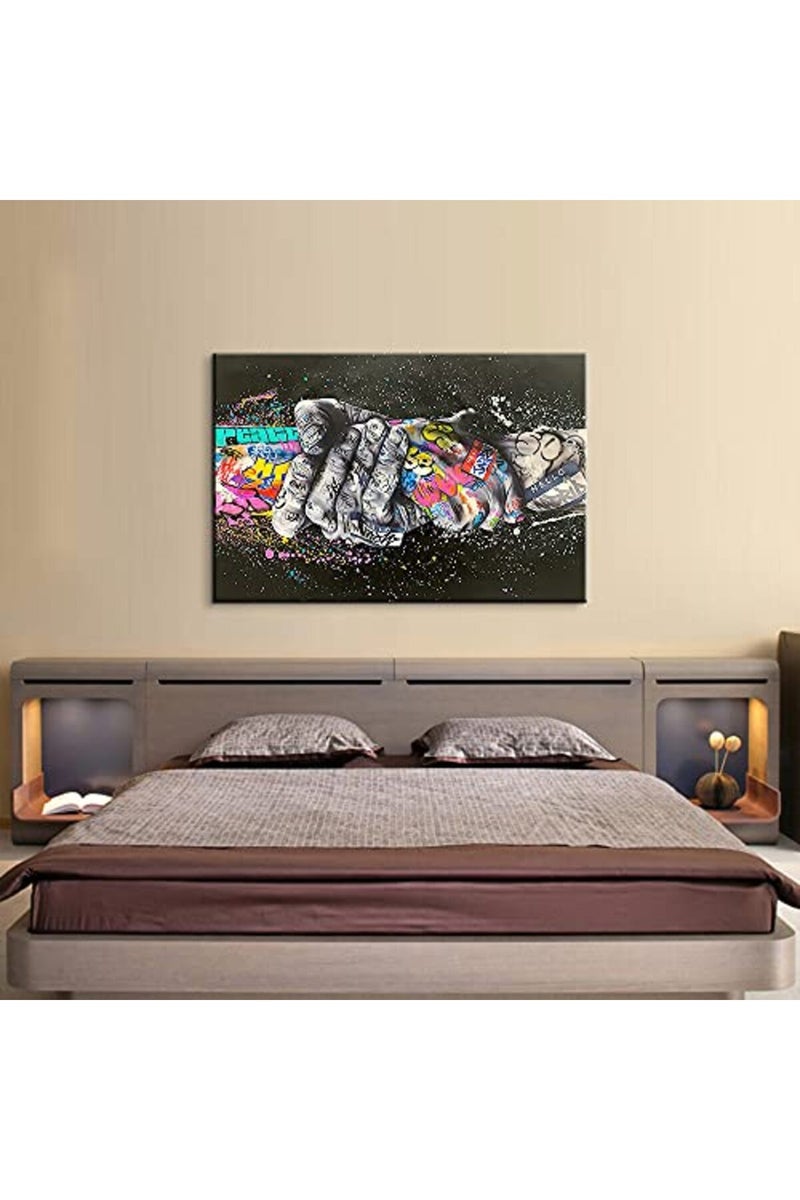 Mistyefly Graffiti Poster Handshake Colorful Wall Art Art Classic Street Graffiti Canvas Wall Art Graffiti Art Canvas Wall Art Pop Graffiti Art for Living Room Bedroom Decor Ready to Hang (24''Hx36''W) - Image 2