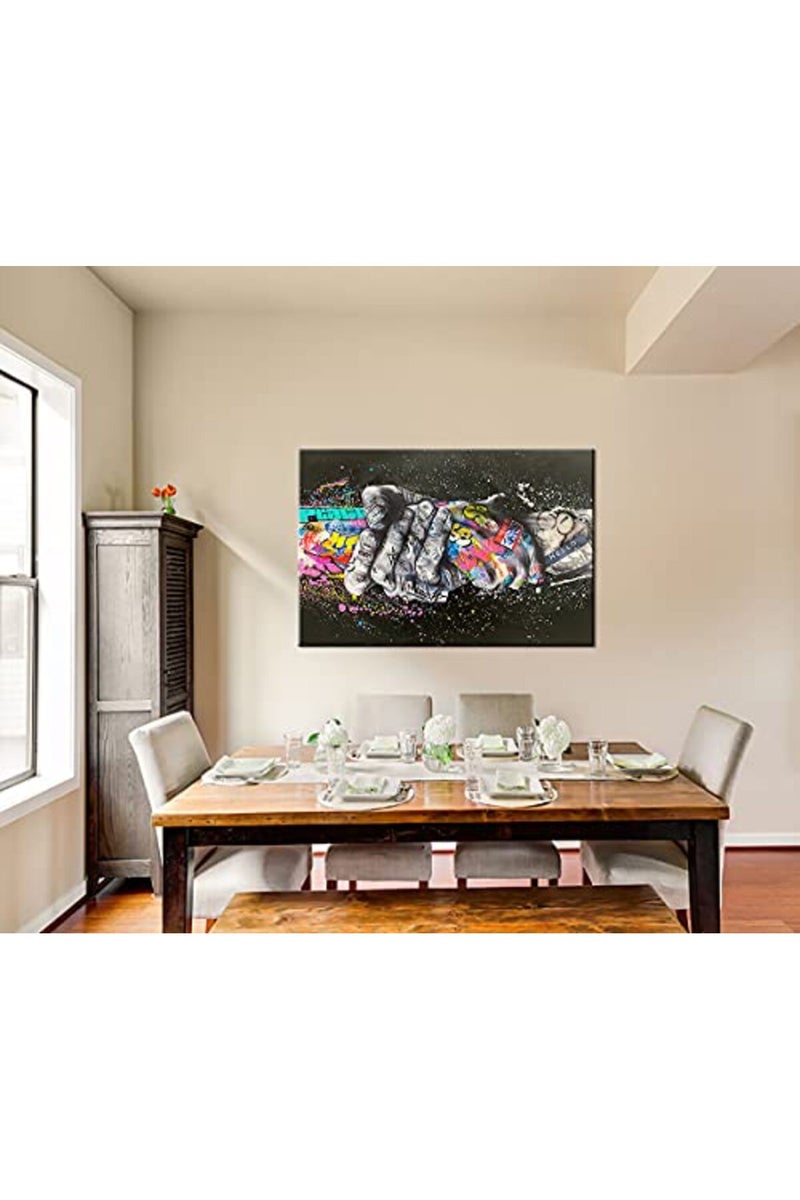 Mistyefly Graffiti Poster Handshake Colorful Wall Art Art Classic Street Graffiti Canvas Wall Art Graffiti Art Canvas Wall Art Pop Graffiti Art for Living Room Bedroom Decor Ready to Hang (24''Hx36''W) - Image 3