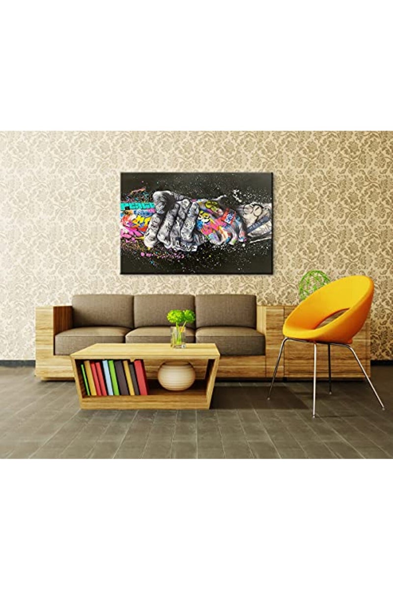Mistyefly Graffiti Poster Handshake Colorful Wall Art Art Classic Street Graffiti Canvas Wall Art Graffiti Art Canvas Wall Art Pop Graffiti Art for Living Room Bedroom Decor Ready to Hang (24''Hx36''W) - Image 4