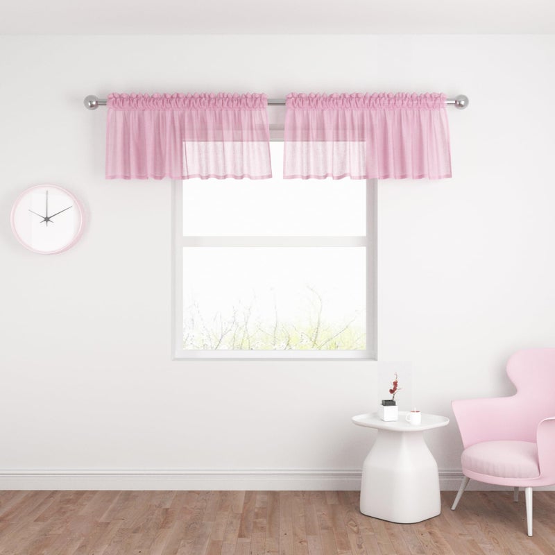 UPOPO Pink Valance 15 inches Long Sheer Curtain Valance Living Room Bedroom Kitchen Voile Transparent Light Filtering Valance Curtain Small Short Door Window Treatment 2 Panels Rod Pocket - Image 2