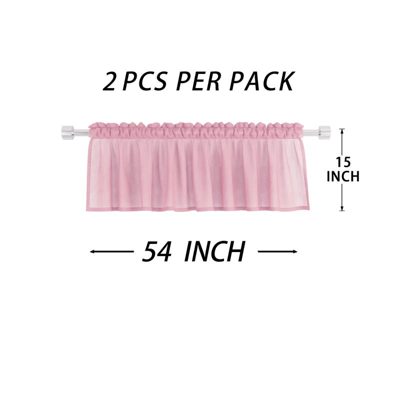 UPOPO Pink Valance 15 inches Long Sheer Curtain Valance Living Room Bedroom Kitchen Voile Transparent Light Filtering Valance Curtain Small Short Door Window Treatment 2 Panels Rod Pocket - Image 4