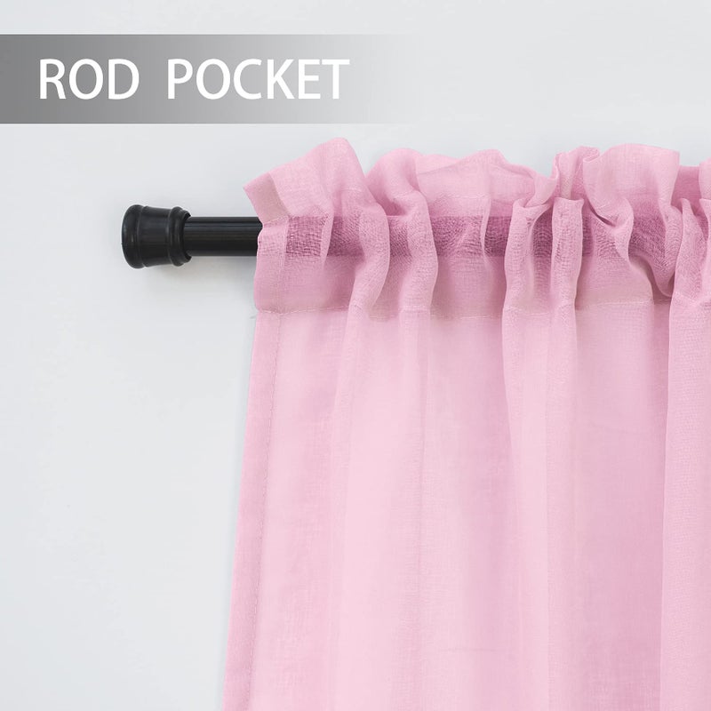 UPOPO Pink Valance 15 inches Long Sheer Curtain Valance Living Room Bedroom Kitchen Voile Transparent Light Filtering Valance Curtain Small Short Door Window Treatment 2 Panels Rod Pocket - Image 5