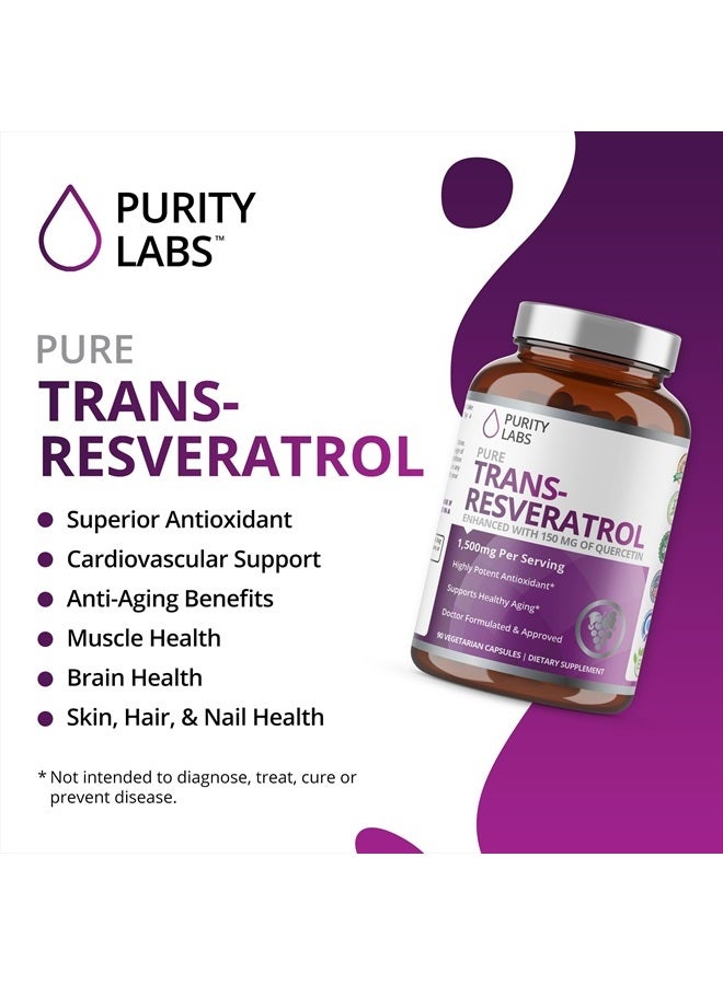 Purity Labs Pure Trans-Resveratrol Supplement + Quercetin 1500mg, Vegan Supplements for Heart, Skin Hair Nails, Anti Aging Antioxidant Supplement 90ct  - Image 3